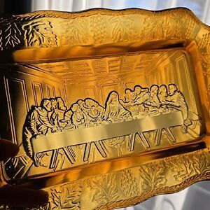 VTG 1970s Indiana Glass Tiara Amberina The Last Supper Platter Tray 11”x7”
